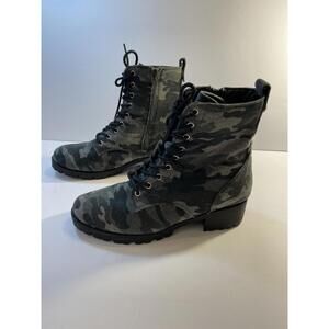 TRUE CRAFT WOMENS BLACK CAMOUFLAGE LACE UP HIKING BOOTS  SIZE 9.5 M Exc Cond